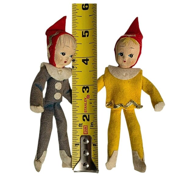 2 Vintage Christmas Pixie Elf Dolls MCM Shelf Sitter Posable Felt Holiday Decor - Picture 9 of 9